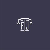 FJ initial monogram for lawfirm logo with scales vector image