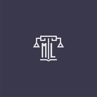 ML initial monogram for lawfirm logo with scales vector image