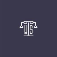 ws monograma inicial para logotipo de bufete de abogados con imagen vectorial de escalas vector