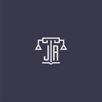 monograma inicial jr para logotipo de bufete de abogados con imagen vectorial de escalas vector