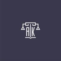 AK initial monogram for lawfirm logo with scales vector image