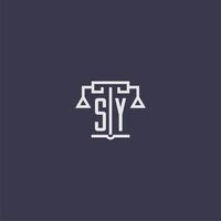 monograma inicial sy para logotipo de bufete de abogados con imagen vectorial de escalas vector