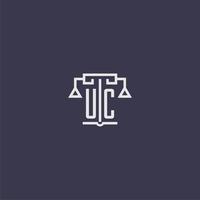 monograma inicial uc para logotipo de bufete de abogados con imagen vectorial de escalas vector