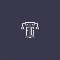 monograma inicial fg para logotipo de bufete de abogados con imagen vectorial de escalas vector