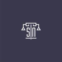 SN initial monogram for lawfirm logo with scales vector image