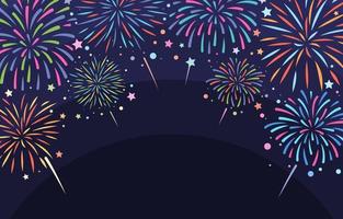 Colorful Flat Fireworks In the Dark Sky Background vector