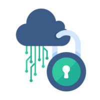 Cloud Computing. The padlock that locks the clouds. The concept of preventing data loss on the network. png