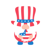 4 ° di luglio. gnomi indossato un americano bandiera costume per celebrare indipendenza giorno. png