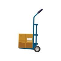 Hand truck with box icon, cartoon style vector