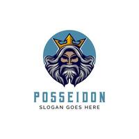 Poseidon King Old Man logo vintage template for labels, emblems, badges or design template vector