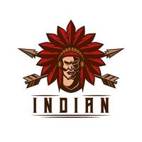 logotipo de hombre indio estilo vintage jefe apache mascota diseño carácter vector ilustración