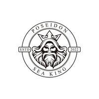 Poseidon King Old  Man logo icon symbol black and white vintage template for labels, emblems, badges or design template vector