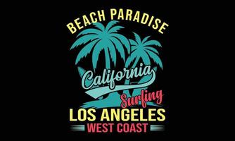 playa paraíso surf camiseta vector y diseño de ilustración. diseño de camisetas de surf en el paraíso de la playa. camiseta de surf motivacional para niños creativos e ilustración de vector de tema de surf paraíso.