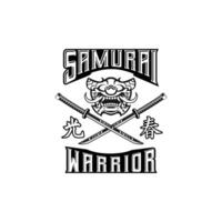 Mask of Ronin Samurai Warrior Logo Helmet in vintage style black and white vector illustration