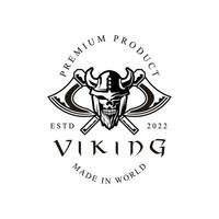 cráneo vikingo guerrero hombre logotipo icono símbolo blanco y negro plantilla vintage para etiquetas, emblemas, insignias o plantilla de diseño vector