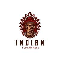 Indian Logo chief Apache vintage style mascot design character vector illustration