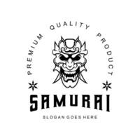 samurai ronin máscara logo icono símbolo blanco y negro plantilla vintage para etiquetas, emblemas, insignias o plantilla de diseño vector