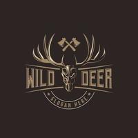 Wild Skull of Deer Logo Vintage Outdoor adventure logo design template vector illustration