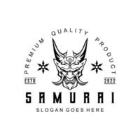 ronin samurai cara máscara logotipo icono símbolo blanco y negro plantilla vintage para etiquetas, emblemas, insignias o plantilla de diseño vector
