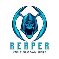 Blue metallic Grim Reaper logo design template vector illustration