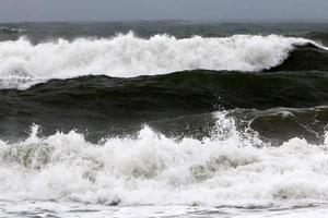 Storm and wind on the Mediterranean Sea in northern Israel. photo