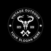 Vintage Circle Deer skull Outdoor adventure logo design template vector illustration