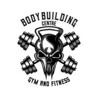 Skull fitness gym logo icon symbol black and white vintage template for labels, emblems, badges or design template vector