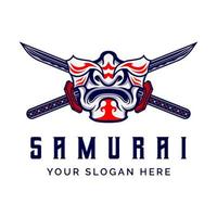 máscara de casco de logotipo de guerrero samurai en ilustración de vector de estilo vintage