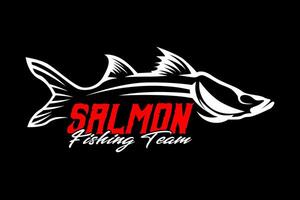 salmon fish fishing on black dark background in modern vintage rustic logo design style template vector illustration