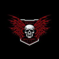 Dark wings Skull Military and Shield vintage design template for labels, emblems, badges or other. vector