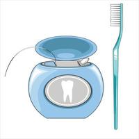 Ilustración de cepillo de dientes y aguja de dientes, dientes sanos, ilustración de vector de dentista, cuidado oral