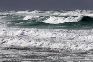 Storm and wind on the Mediterranean Sea in northern Israel. photo