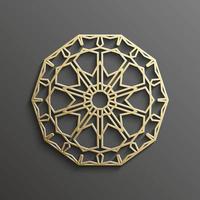 Islamic 3d gold on dark mandala round ornament background architectural muslim texture design . Can be used for brochures invitations,persian motif vector