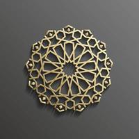 oro 3d islámico sobre fondo de ornamento redondo de mandala oscuro diseño arquitectónico de textura musulmana. se puede utilizar para invitaciones de folletos, motivo persa vector