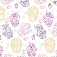 sweet pink fairy cupcakes  on white background. Pattern. Texture for fabric, wrapping, wallpaper. Decorative print. vector