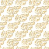 Roast chicken doodle drawing pattern background vector