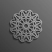 Islamic 3d on dark mandala round ornament background architectural muslim texture design . Can be used for brochures invitations,persian motif vector