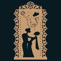 Bride and Groom wedding black silhouette on white background. Cake topper element. vector