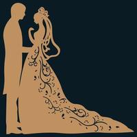 Bride and Groom Silhouette Wedding Cake Topper. vector