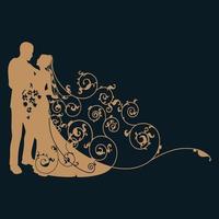 Bride and Groom Silhouette Wedding Cake Topper. vector