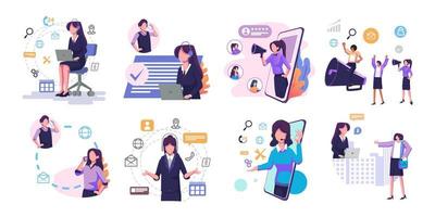 customer services illustration flat style set bundle vector