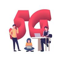 ilustración vectorial de internet 5g un hombre con una computadora portátil en la mesa otro con un maletín vector