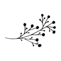 Doodle single twig branch with berries element. Dry shrub, bush twig. Vector illustration.