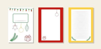 Set covers Christmas notebook. Balls, garlands, gift, tree branch elements. Vector illustration