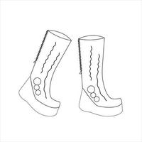 Coloring page. Women high boots, shoes autumn winter. Vector illustration.
