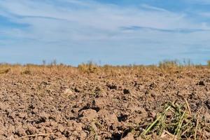 Plowed land, preparation for pre-sowing work in the agricultural season on the ground. Close-up, space for text photo