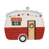 Christmas decorated trailer. Hand drawn winter illustration vector