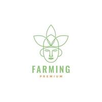 hombre con cabeza deja vector de diseño de logotipo minimalista agricultor