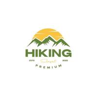 green mountains with sun hiking vintage logo design vector