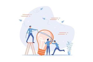 lluvia de ideas para una nueva idea, colaboración de trabajo en equipo para el desarrollo empresarial, innovación para obtener una solución o creatividad para el concepto de misión empresarial, ilustración moderna vectorial plana vector